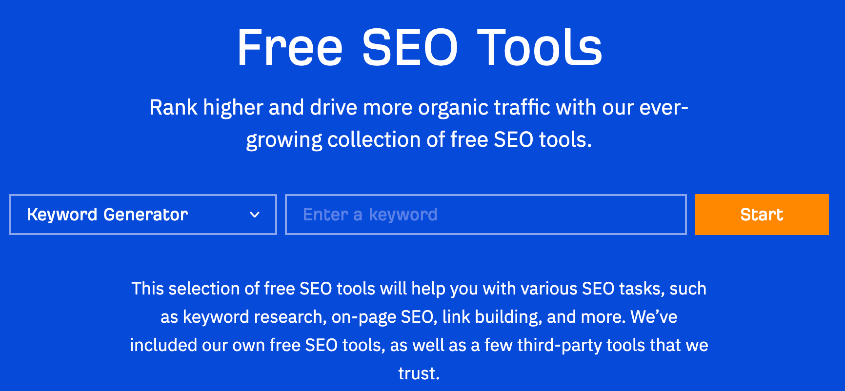 Página de ferramentas gratuitas de SEO da Ahrefs