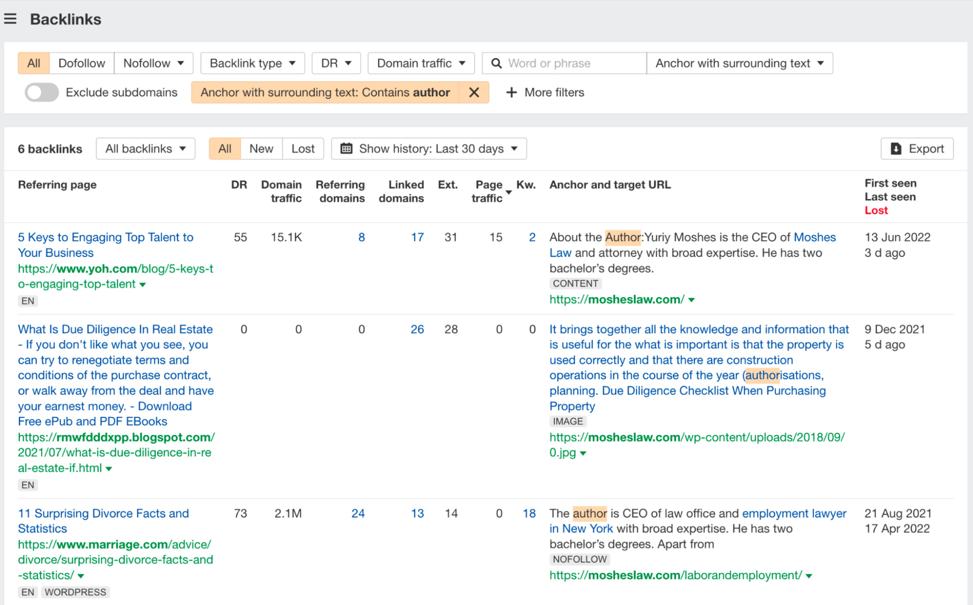 Looking for guest posts via backlink analysis in Ahrefs