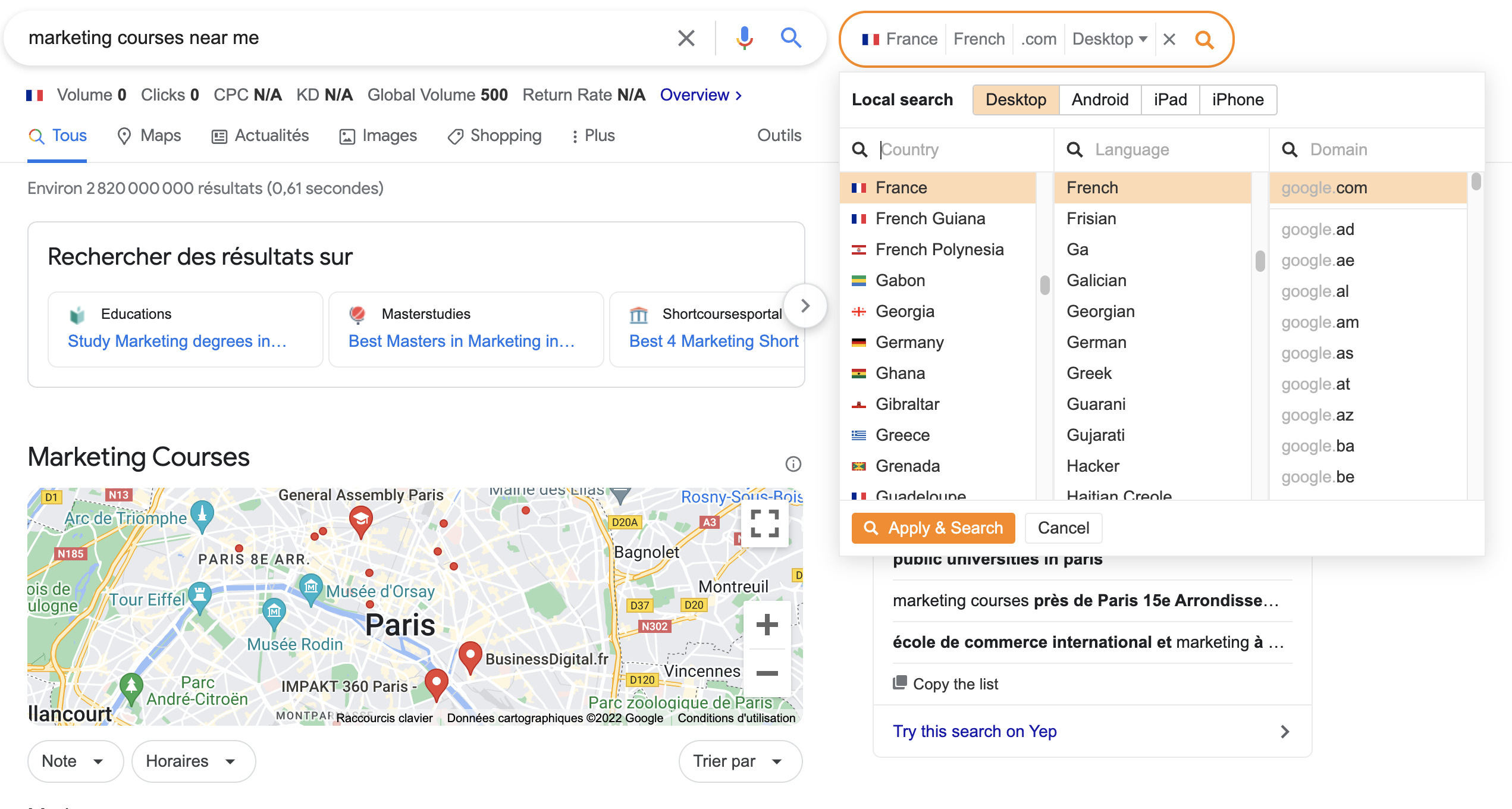 Search location simulation using Ahrefs' SEO Toolbar