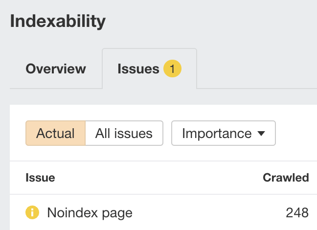 Páginas Noindex na Auditoria do Site da Ahrefs
