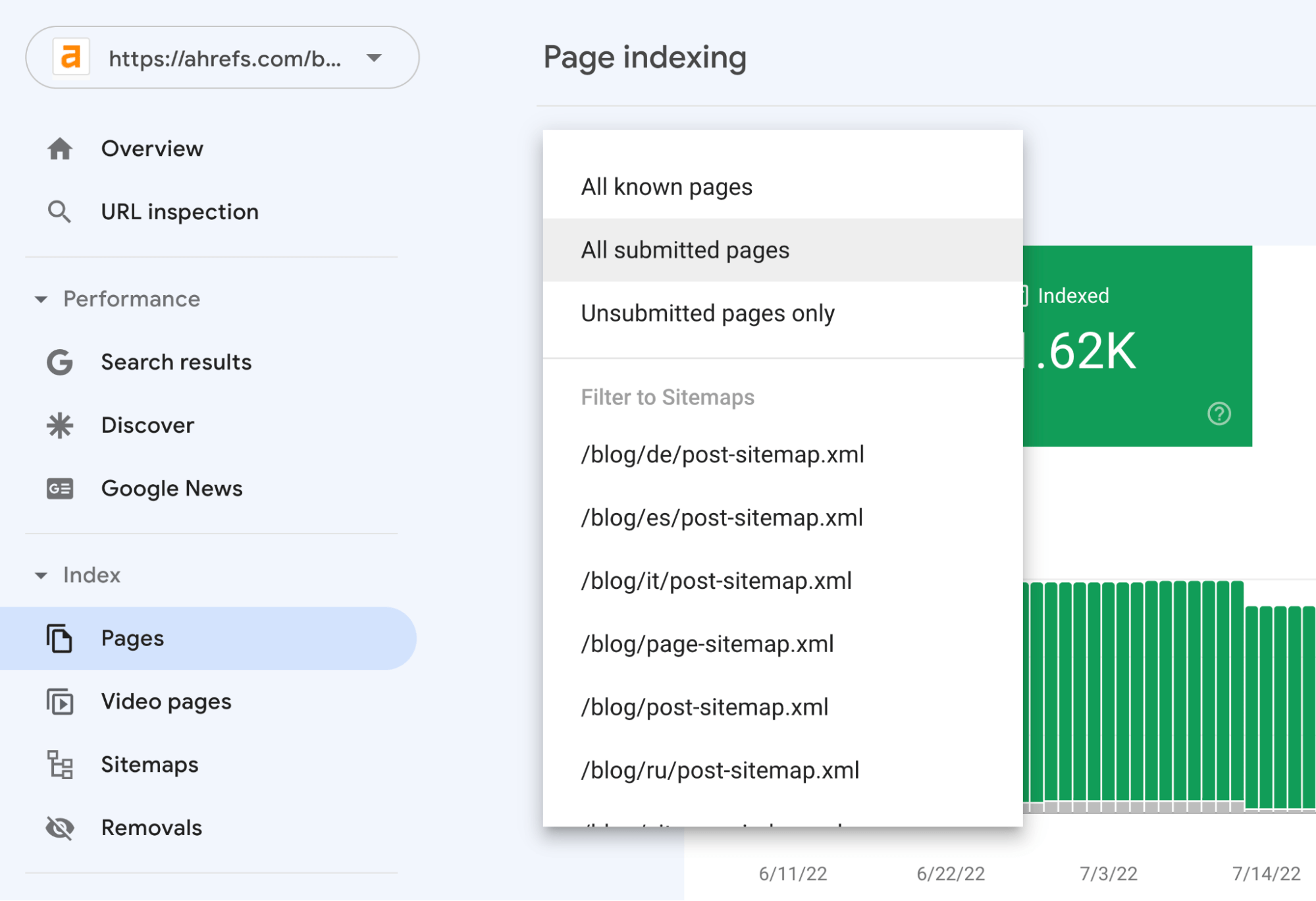 Filtro de indexación de página en Google Search Console