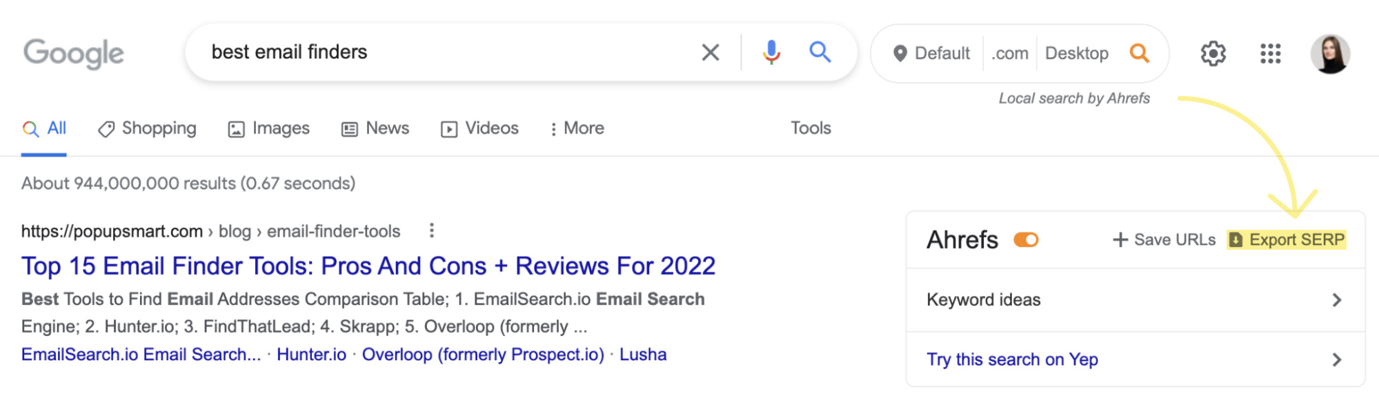 How to export SERPs with Ahrefs' SEO Toolbar
