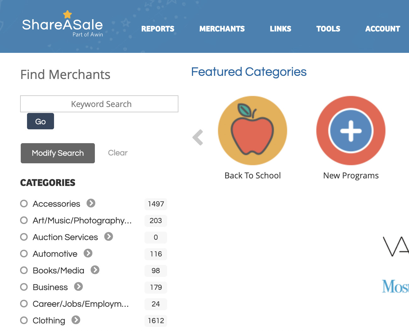 ShareASale affiliate dashboard