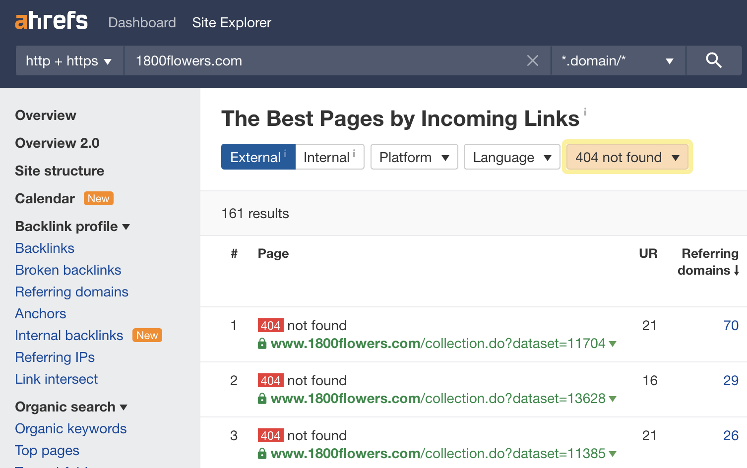 Finding 404 pages in Ahrefs' Site Explorer
