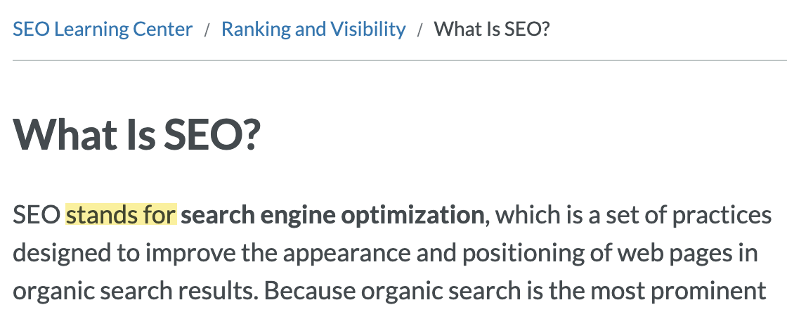 SEO优化排名最高的网页之一的定义