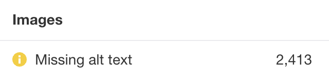 Problemas de texto alternativo ausentes por meio da auditoria do site da Ahrefs
