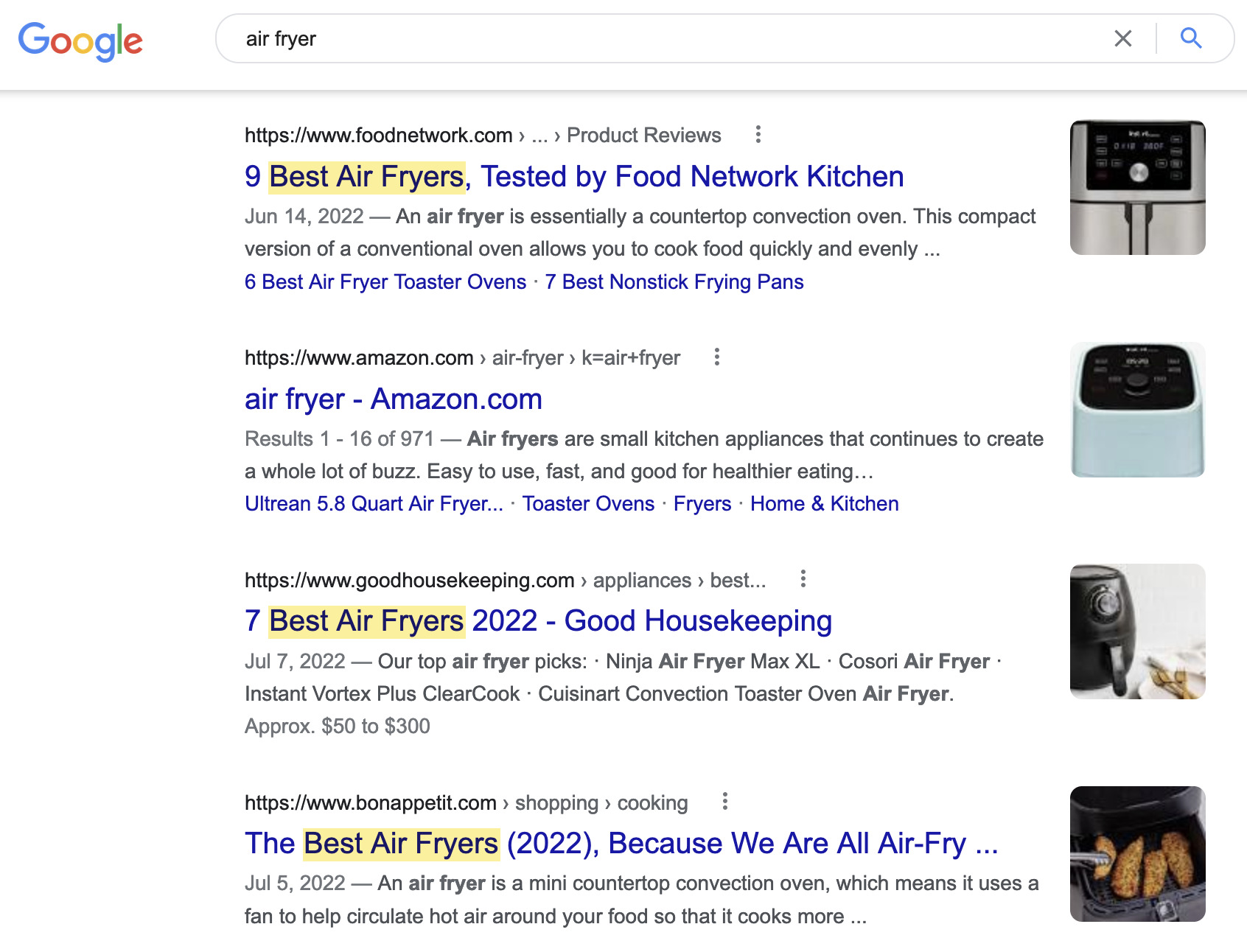 People searching for "air fryer" are looking to compare products, not buy
