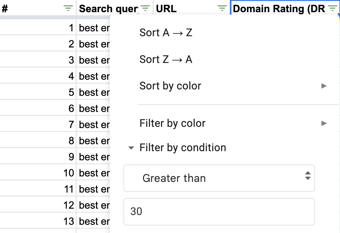 在Google表中过滤30+的潜在客户