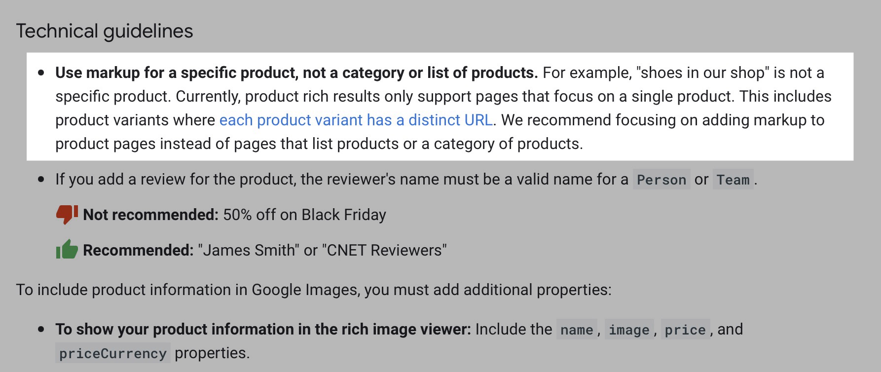 Google advises to use markup for specific products rather than categories or lists