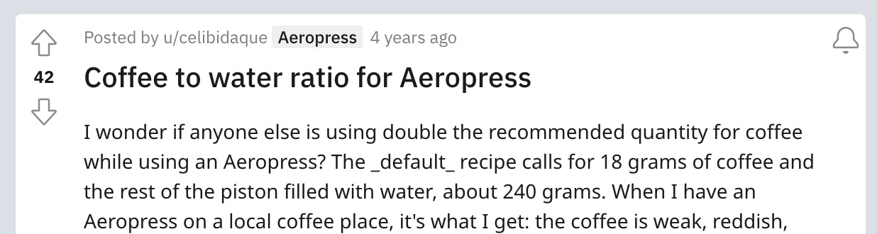 Post about AeroPress on /r/coffee subreddit