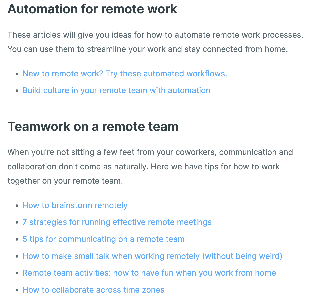 The page of Zapier's pillar on remote work