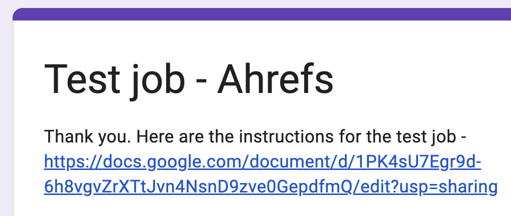 Link to the test job at the end of our Google Form

