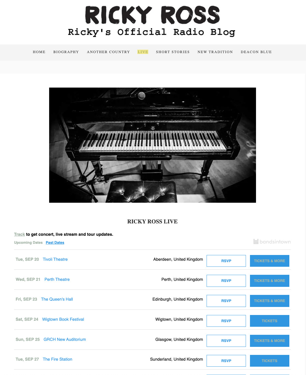 Songkick event listing on Ricky Ross website
