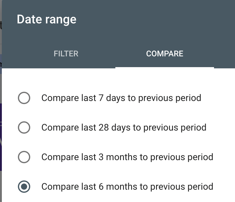 Intervalo de datas dos relatórios do Google Search Console