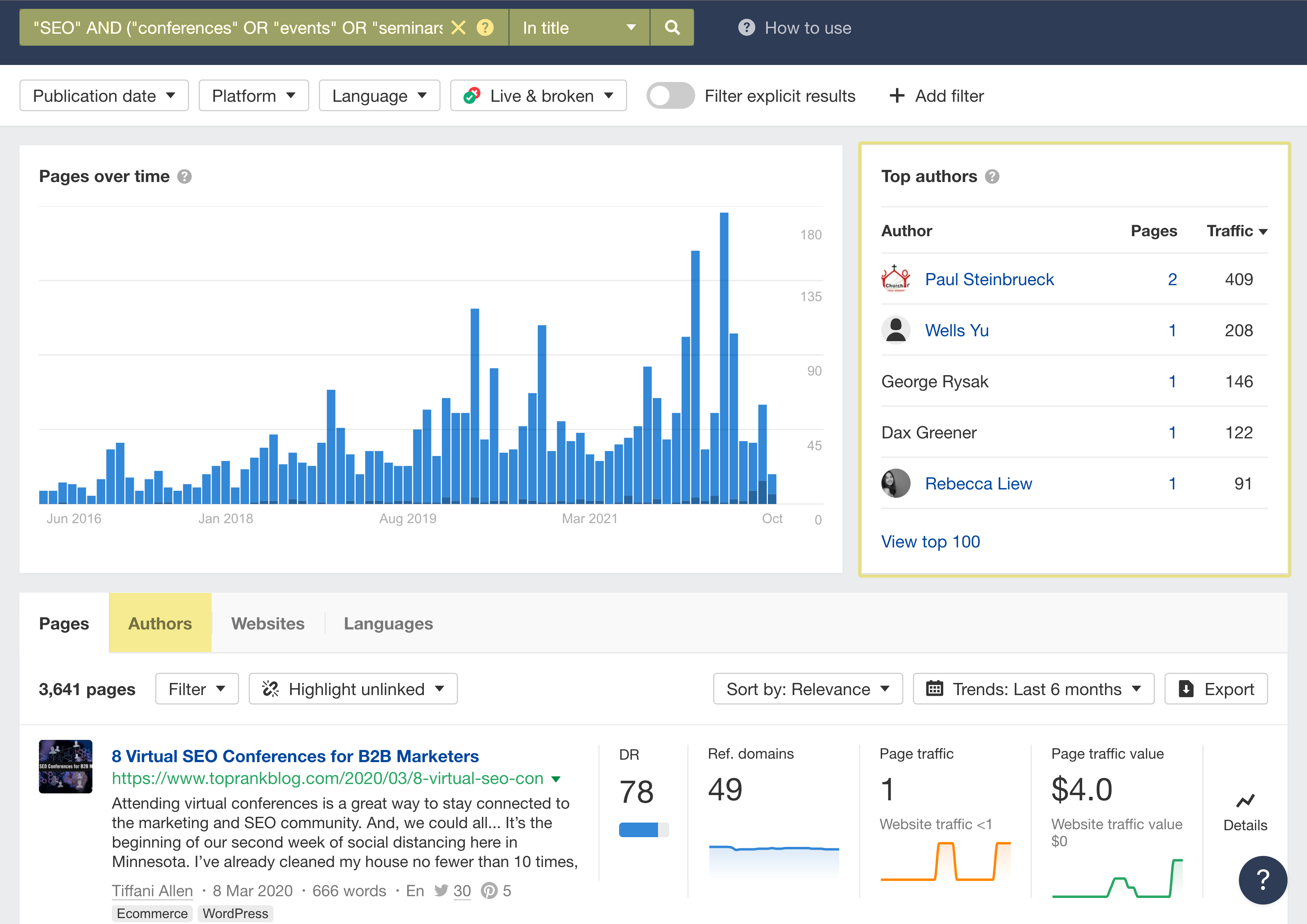 Encontrando contatos e blogueiros usando o Content Explorer do Ahrefs
