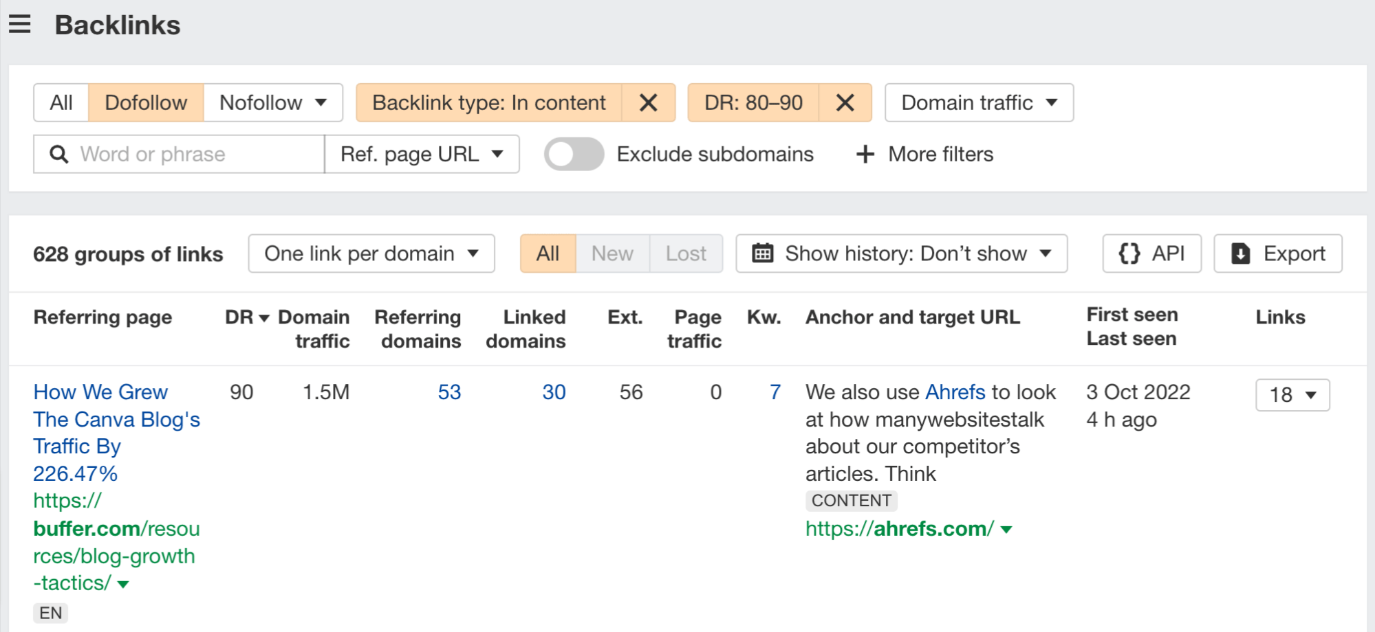 Rapport de backlinks dans AWT