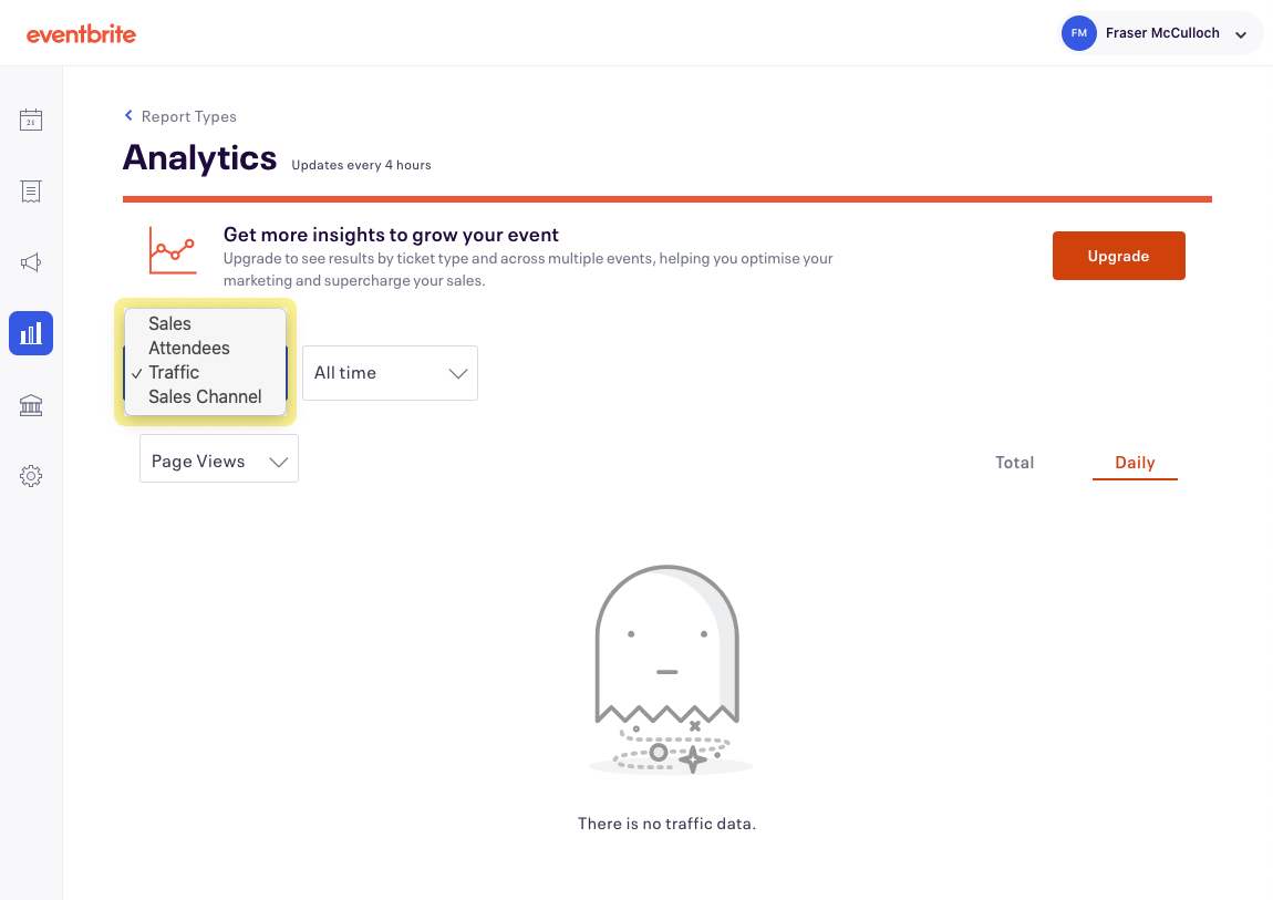 Análises e relatórios em eventbrite.com 
