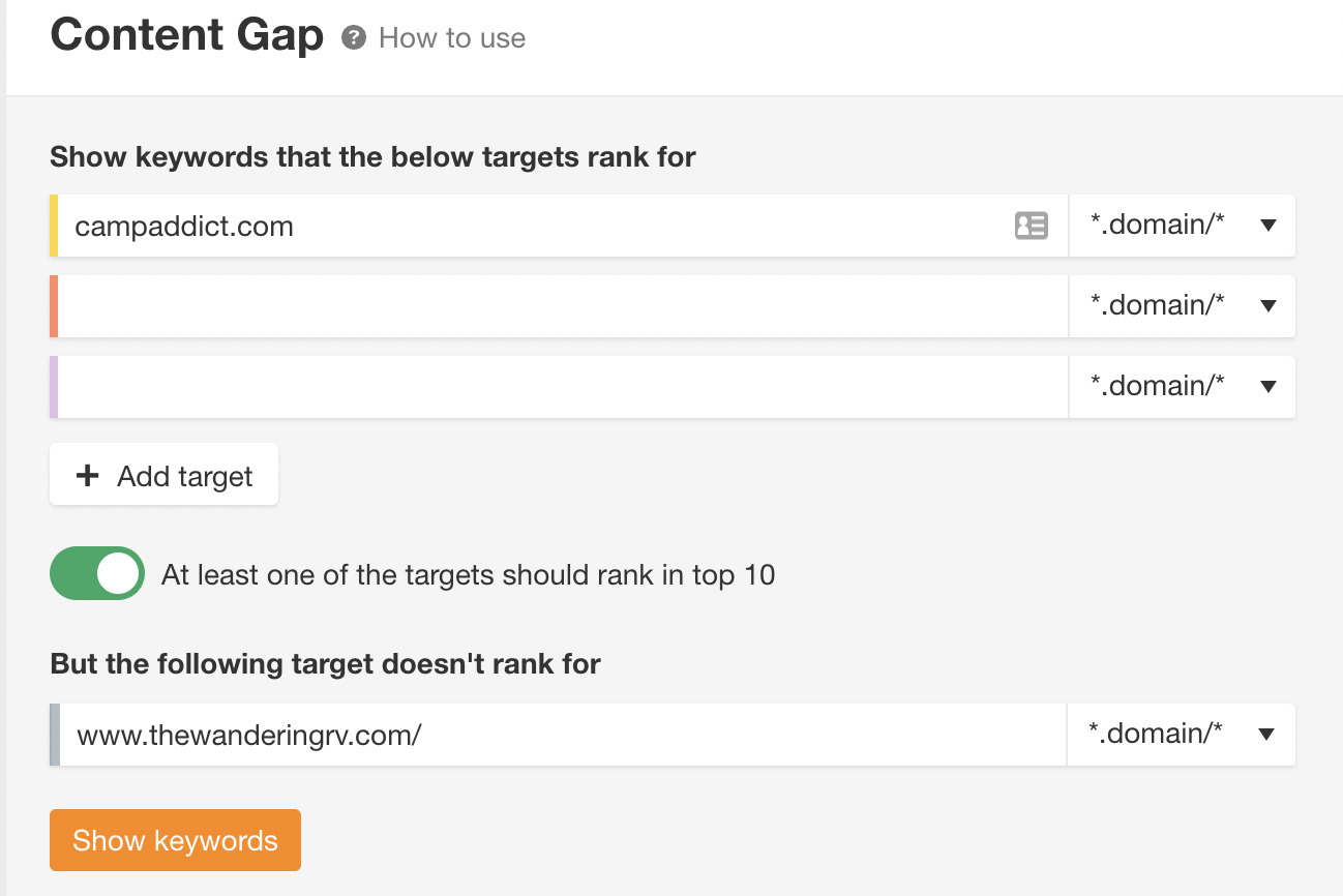 Ahrefs' Content Gap tool