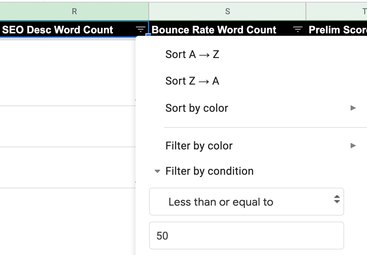 Filtering out short answers that exceed the specified word count