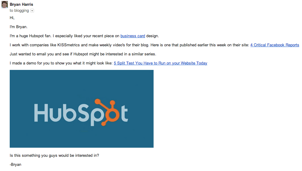 E-Mail von Bryan Harris an HubSpot