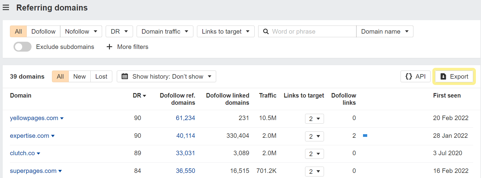 exporter les domaines de référence