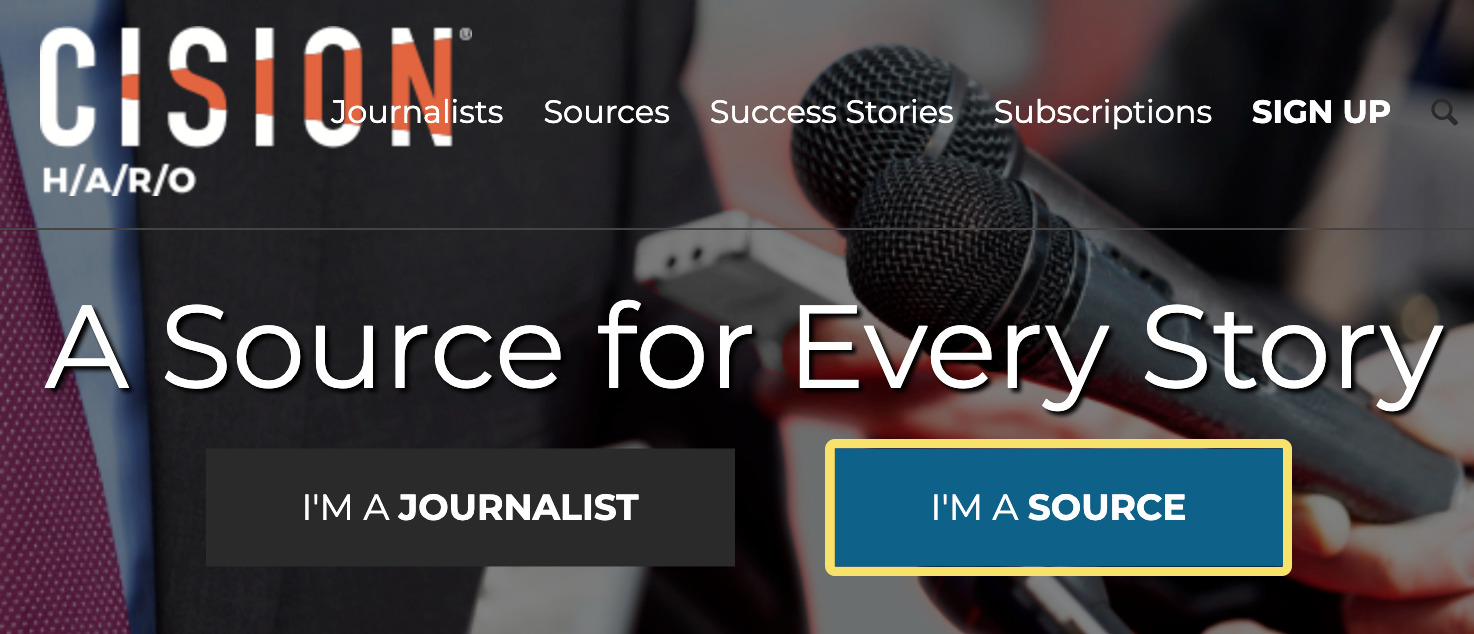 Homepage para Help A Reporter Out (HARO)