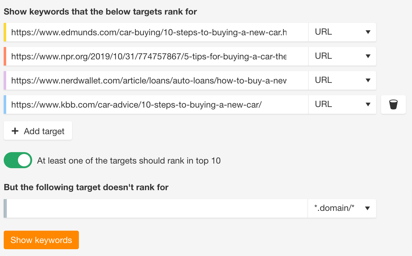 Content Gap tool in Ahrefs