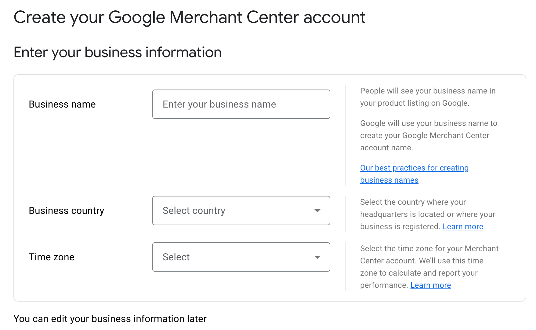 Configuration du compte Google Merchant
