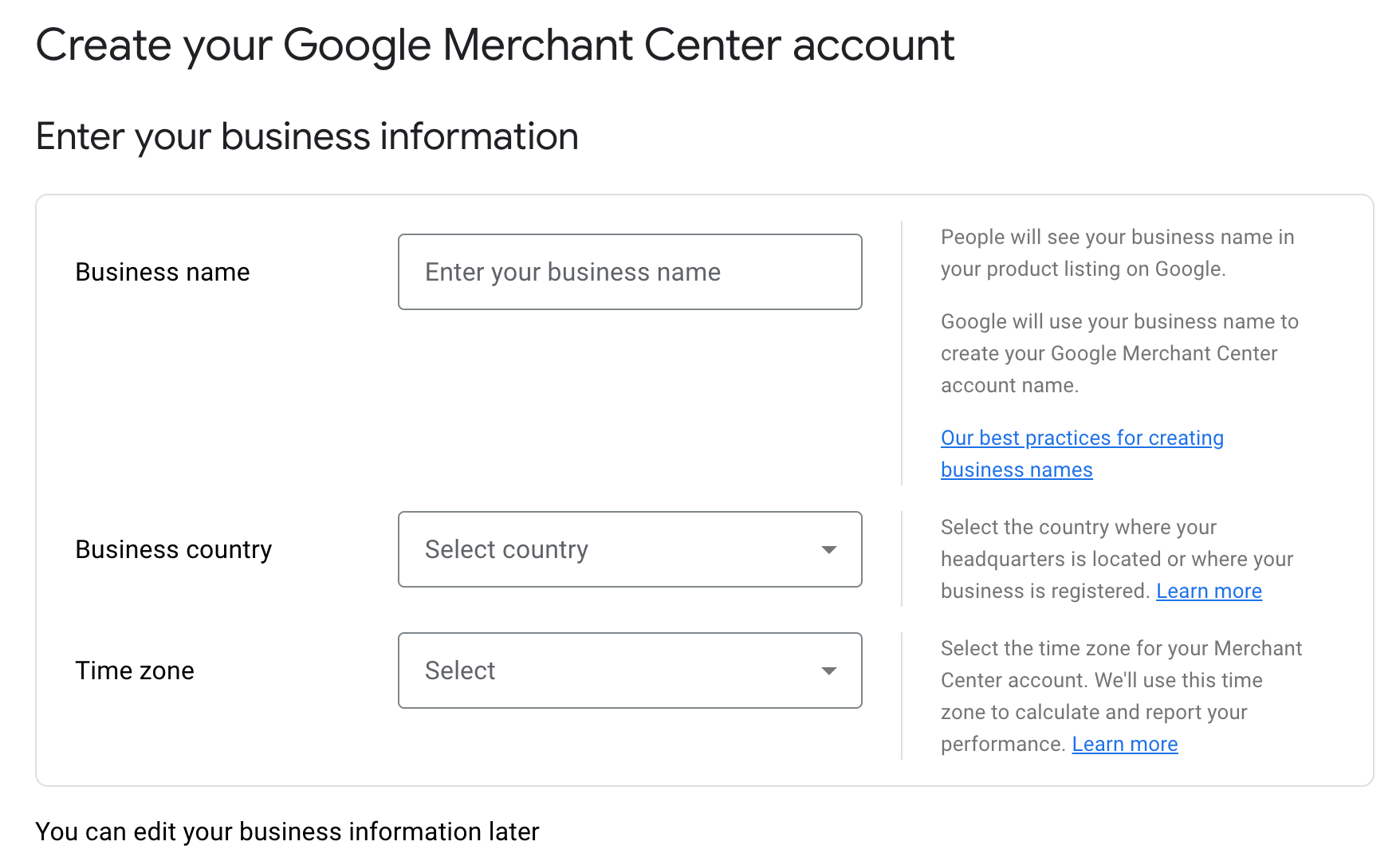 Configuração para conta do Google Merchant