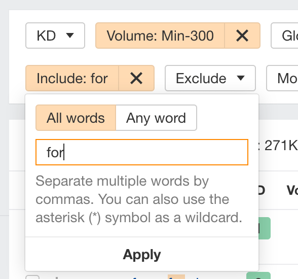 Using modifier words to find specific long-tail keywords.