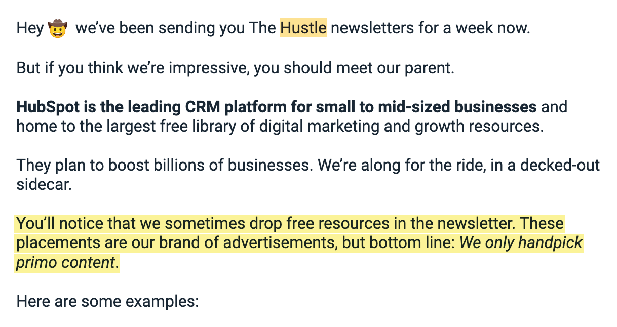 Hustle introduces HubSpot in an email