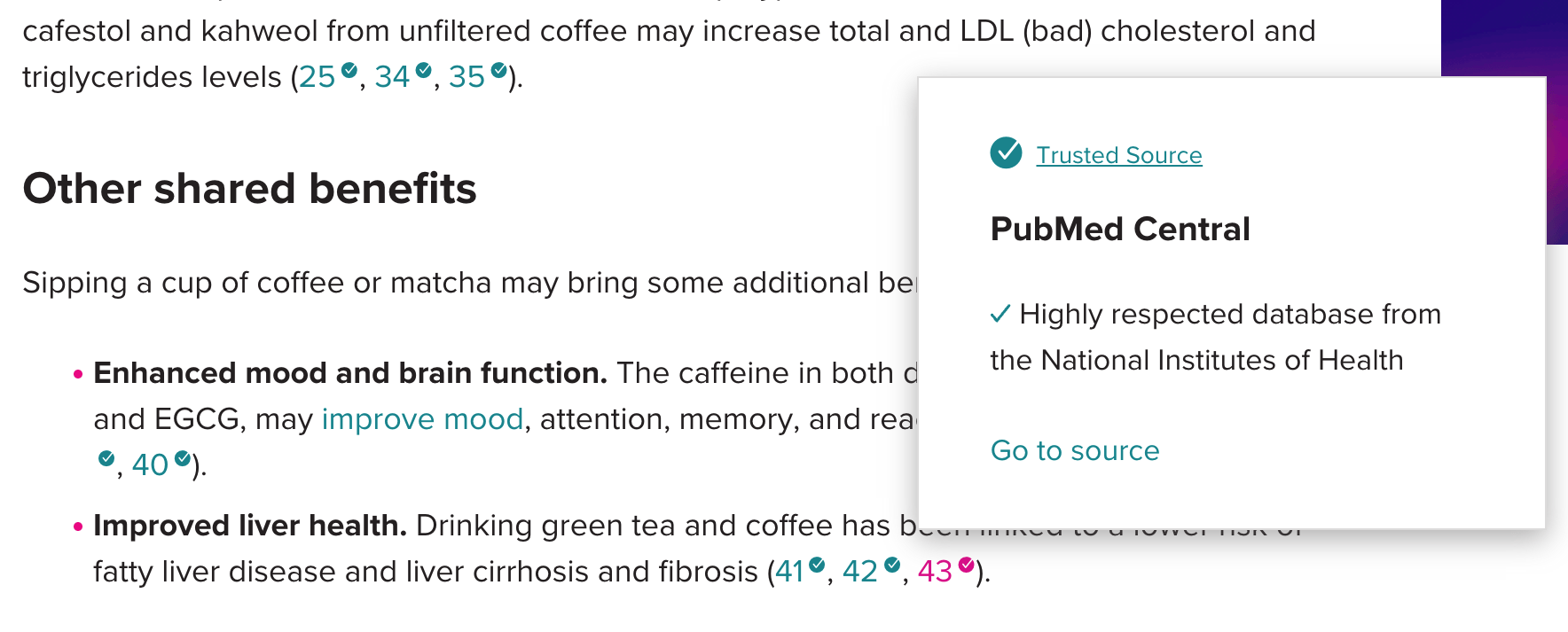 Healthline linking to sources