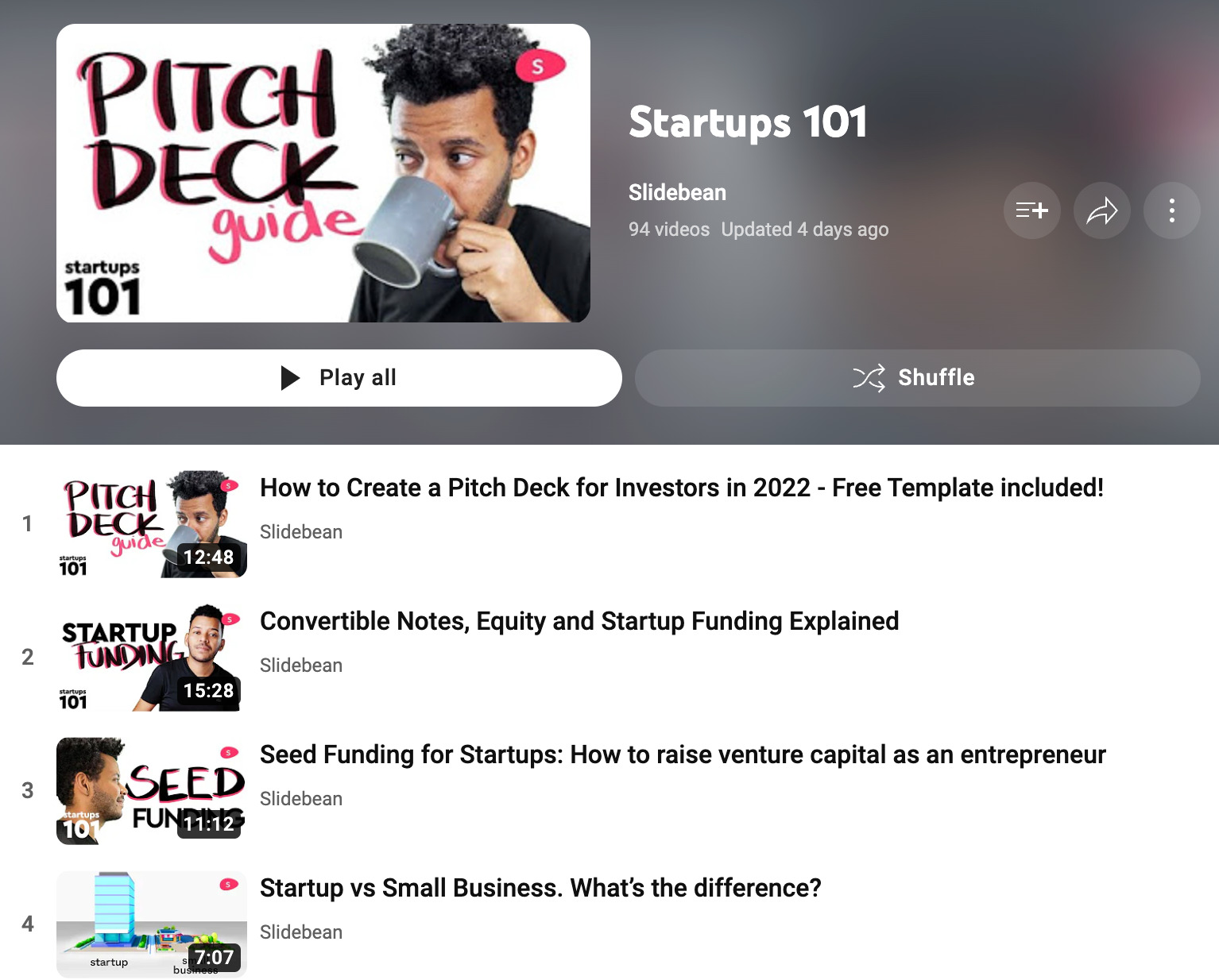Slidebean's playlist for Startups 101