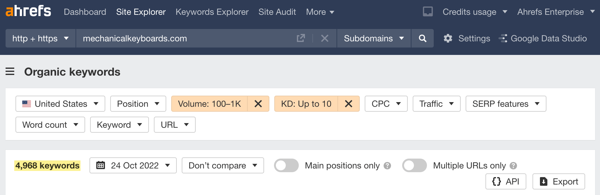 Ahrefs Site Explorer（网站分析）分析利基网站