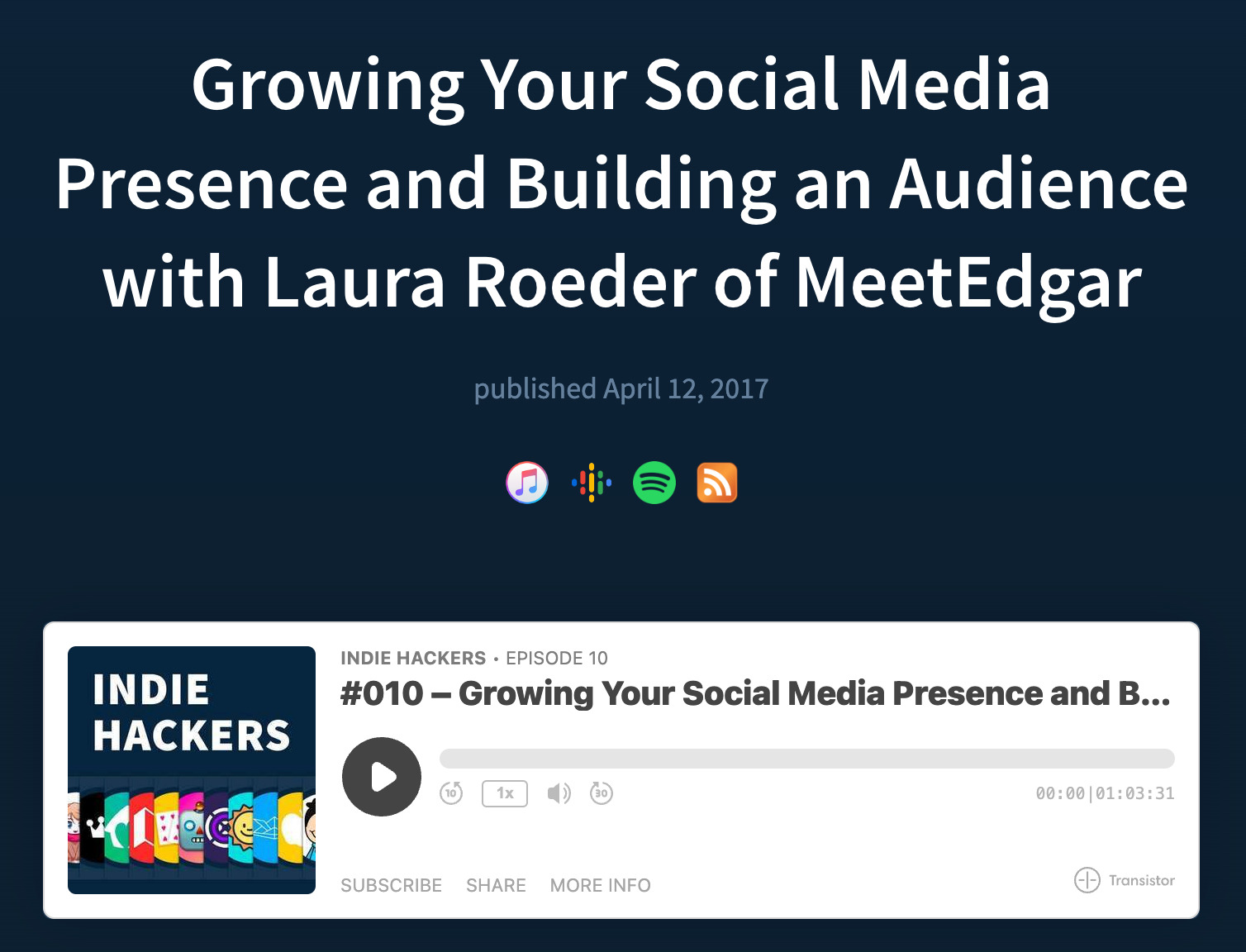 A podcast interview where Laura Roeder, the founder of MeetEdgar, was the guest