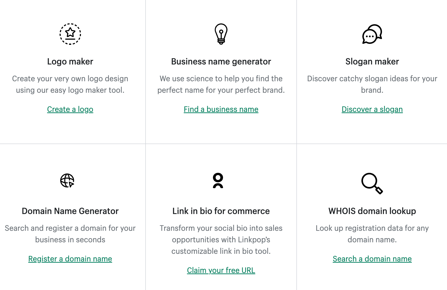 A sample of the free tools offered by Shopify