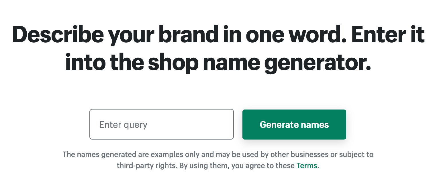 Shopify's business name generator tool