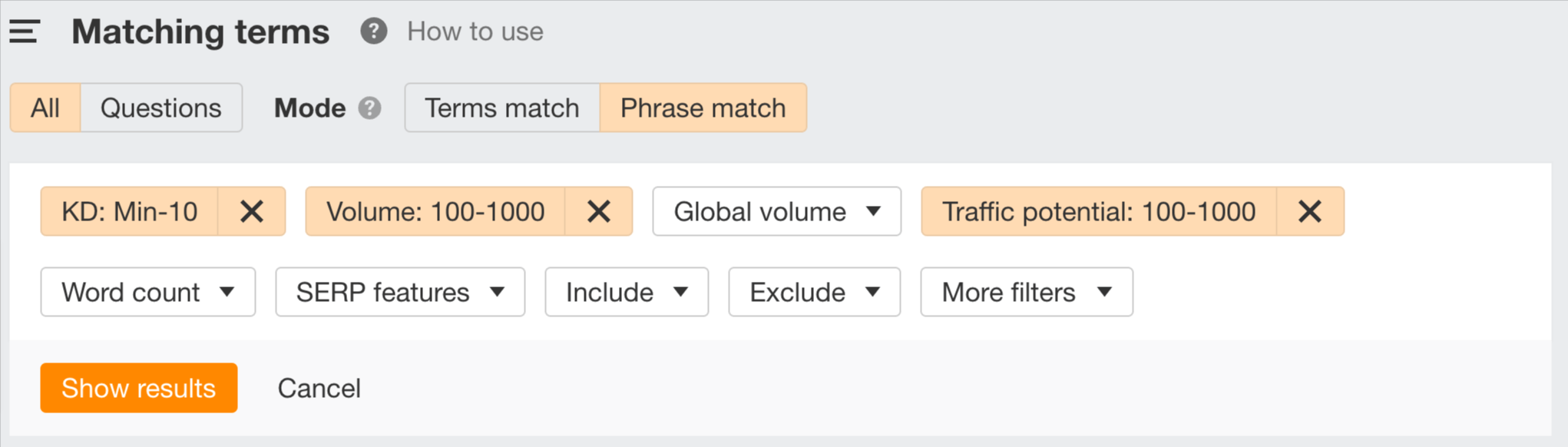 Finding keywords with low difficulty and minimum search volume
