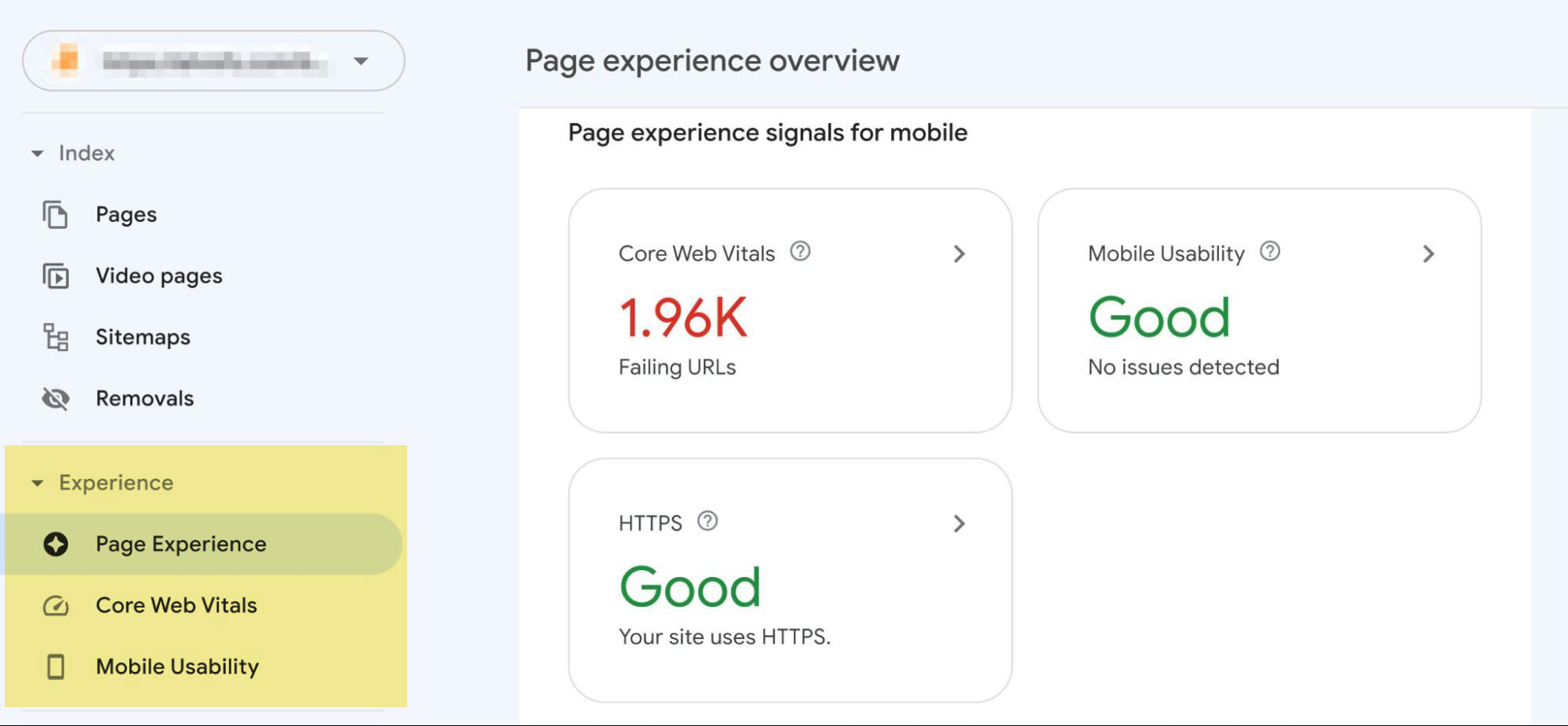 Page Experience report in GSC