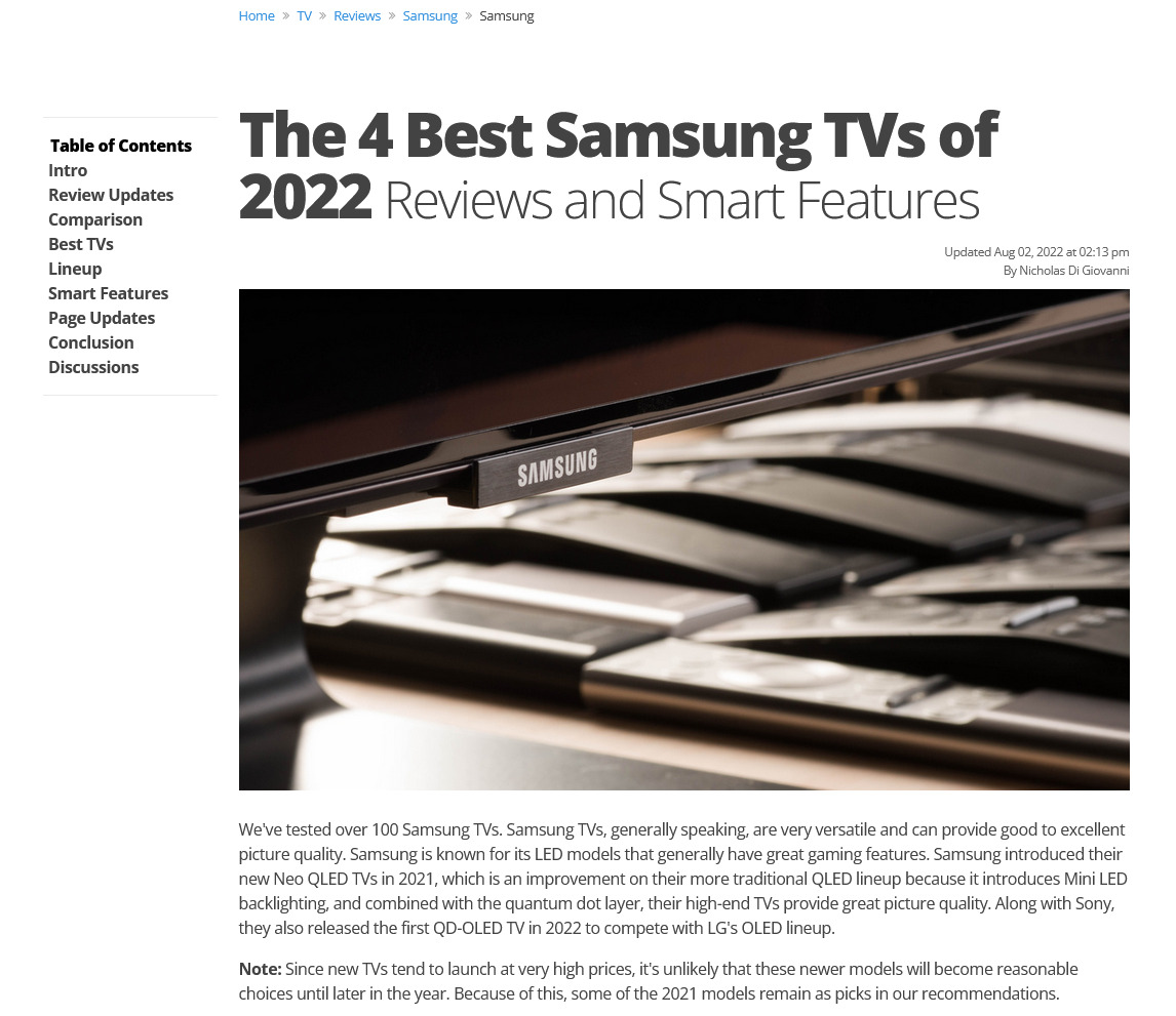 O post do RTINGS.com sobre as melhores TVs Samsung
