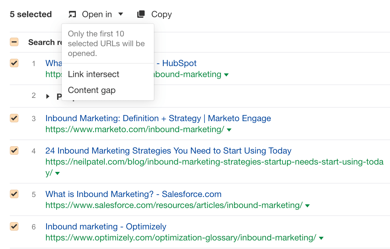 SERP Overview for "inbound marketing", via Ahrefs' Keywords Explorer