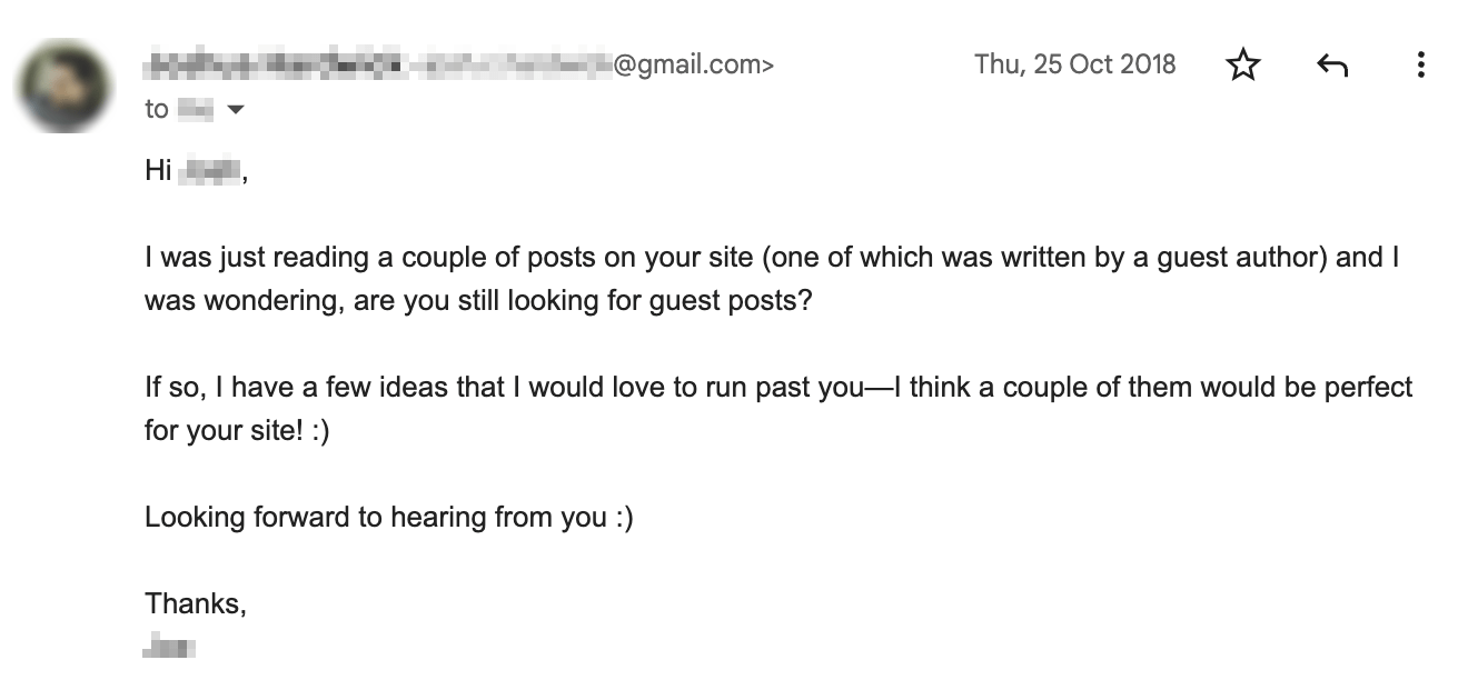 The email I sent asking to buy guest posts from websites