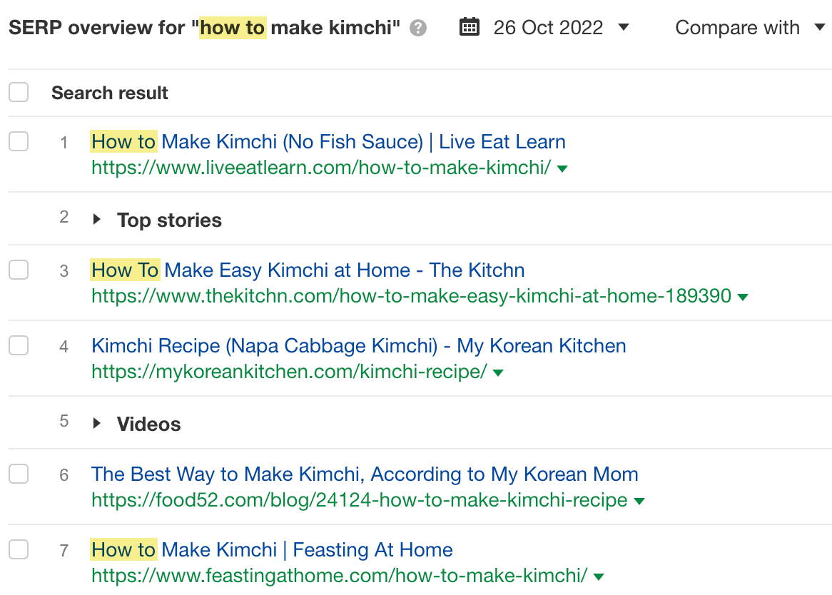 The search intent for "how to make kimchi"