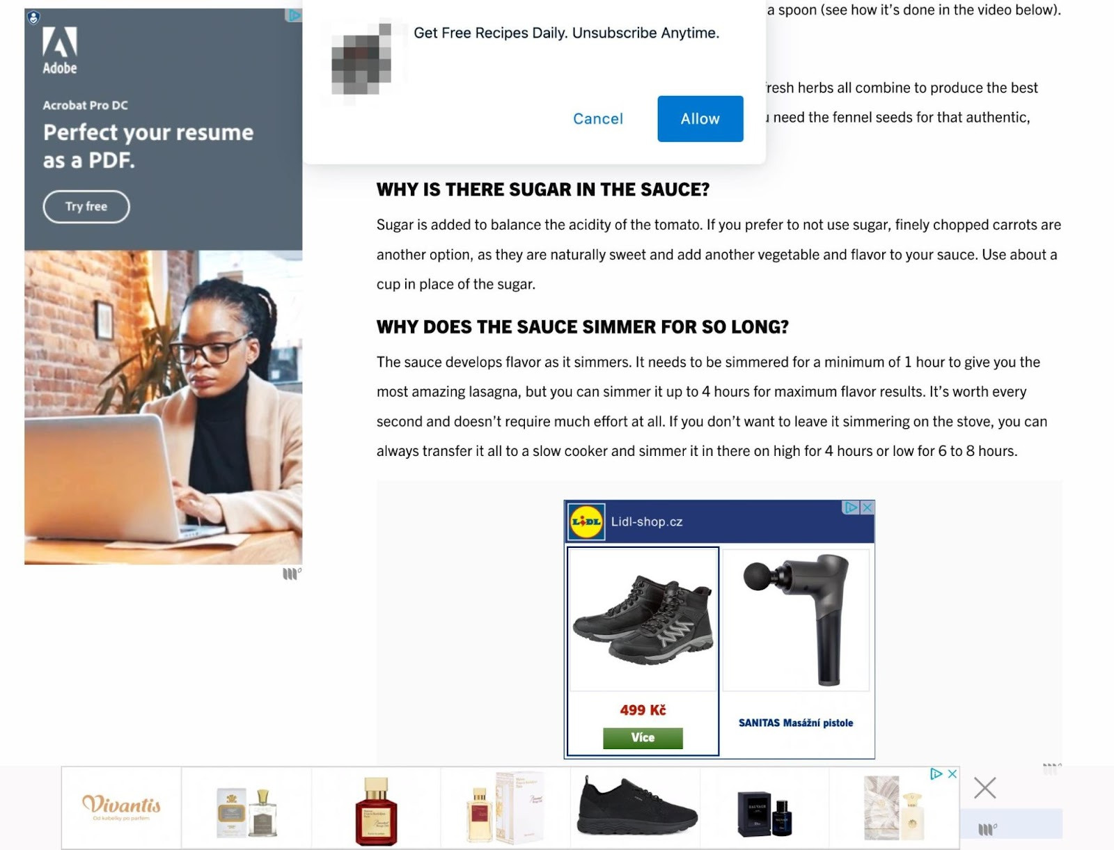 Example of a page with too many ads and pop-ups