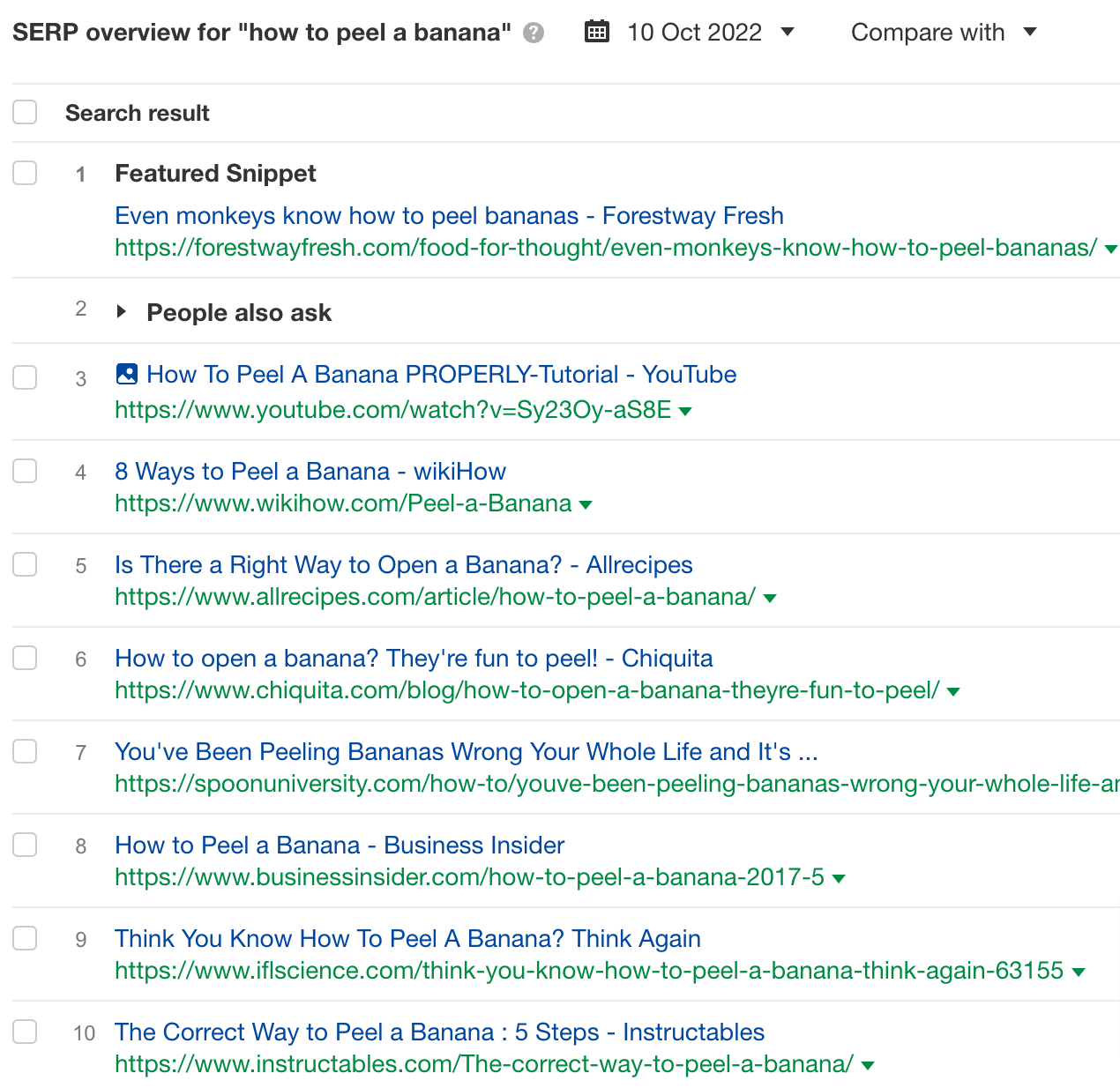"how to peel a banana" 的 SERP