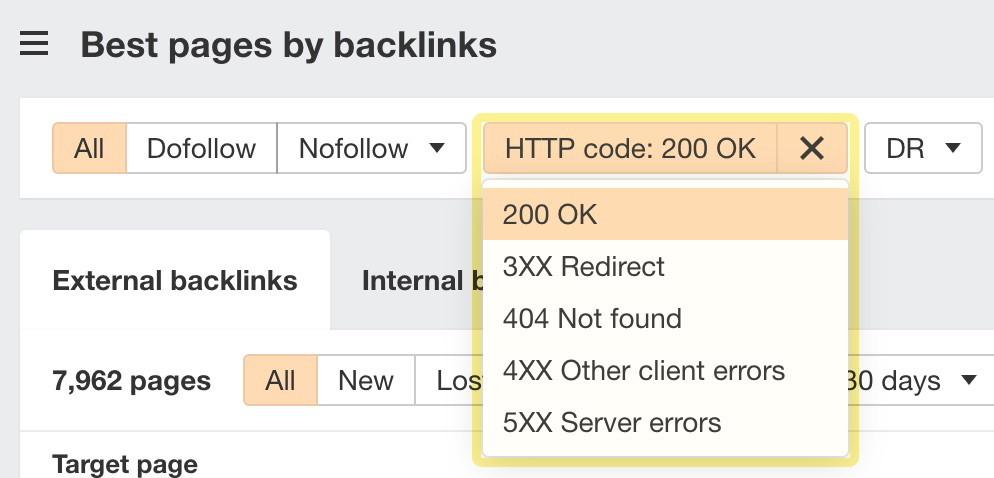 Status code filters in Best by links