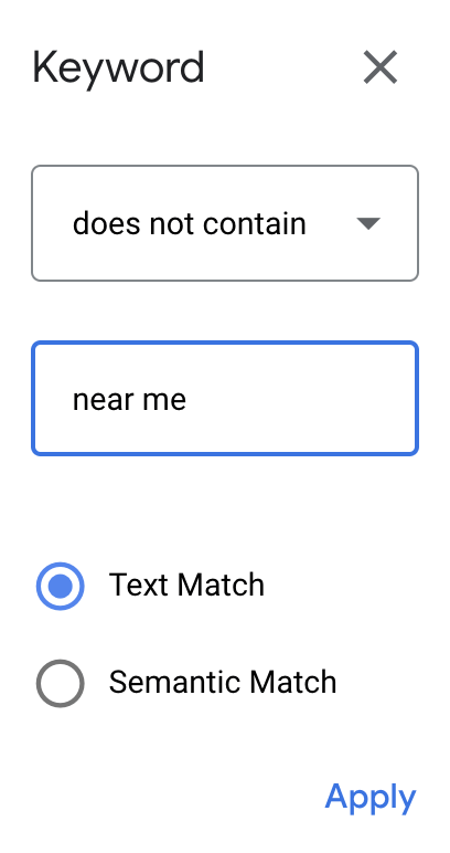 Refining keyword ideas by "does not contain" in Keyword Planner