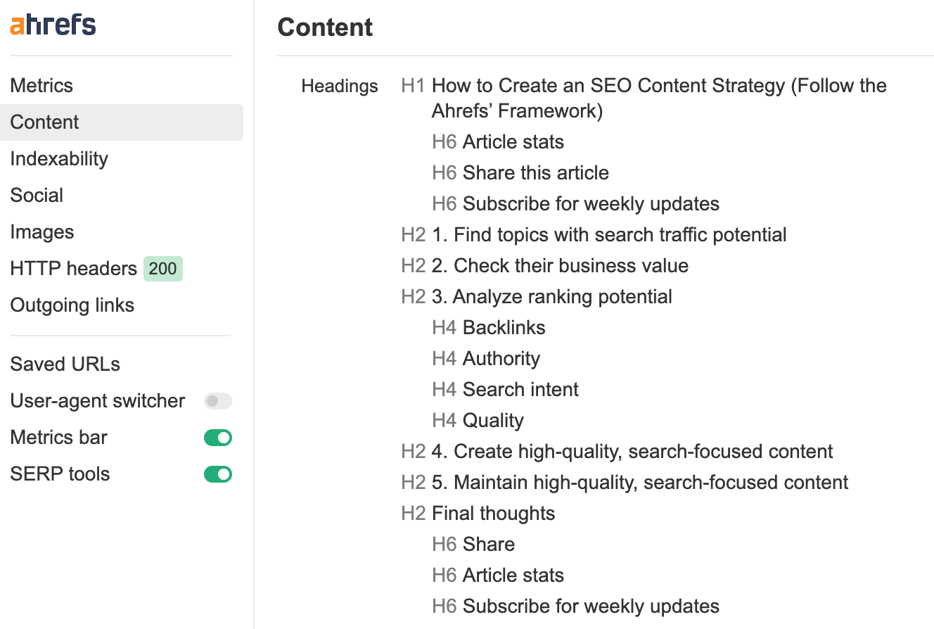 Ahrefs SEO工具栏中的内容报告  