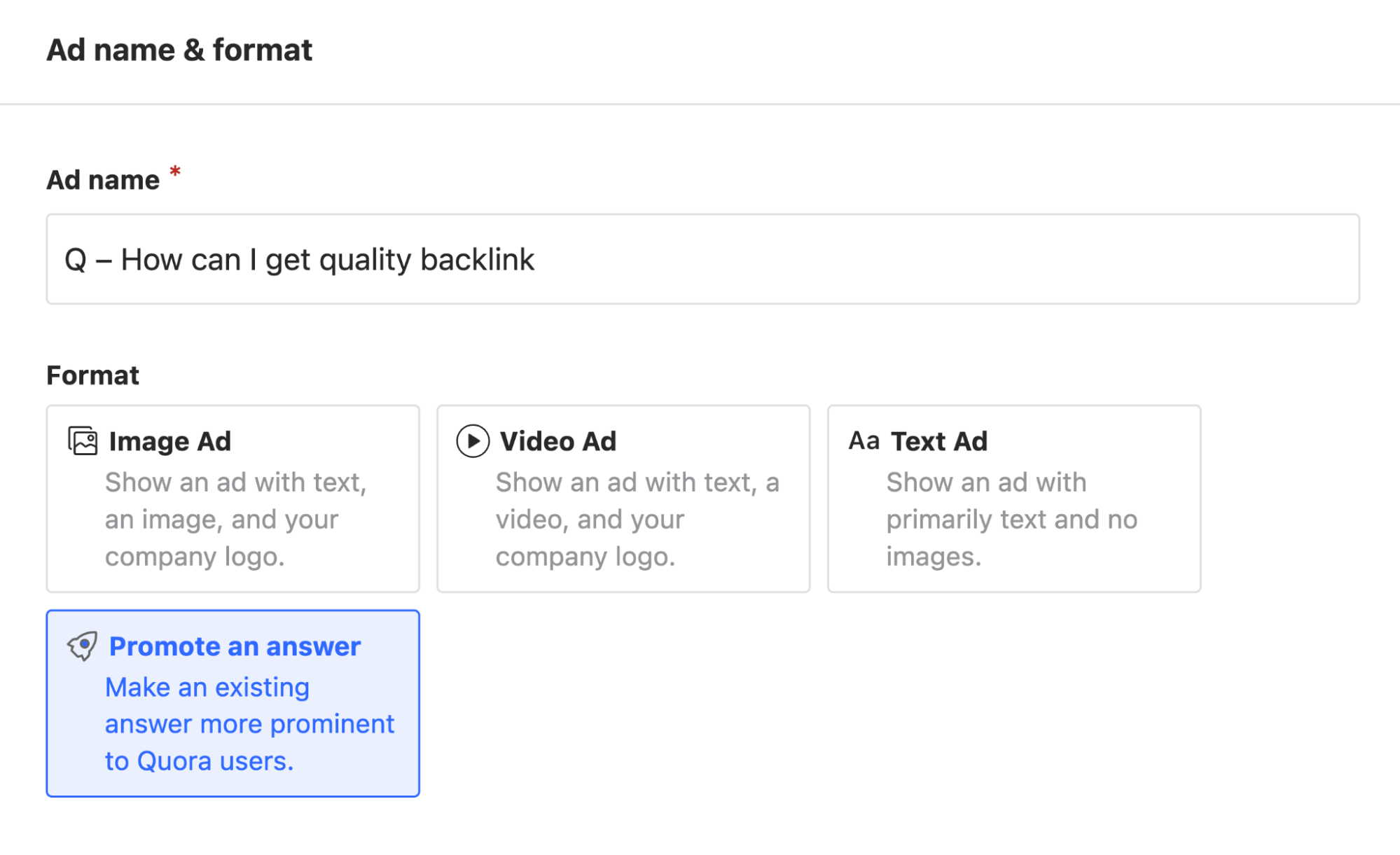 Promote an answer ad format in Quora Ads
