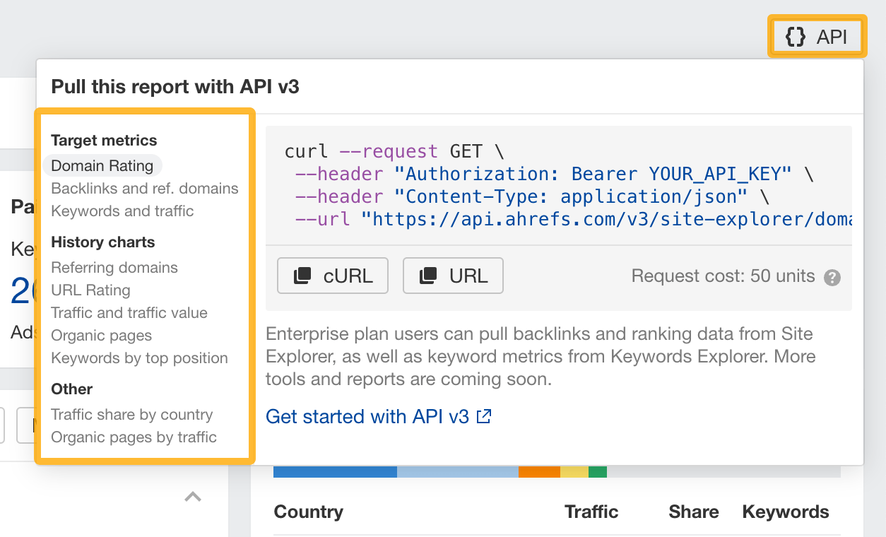 API v3 Site Explorer endpoints by Ahrefs